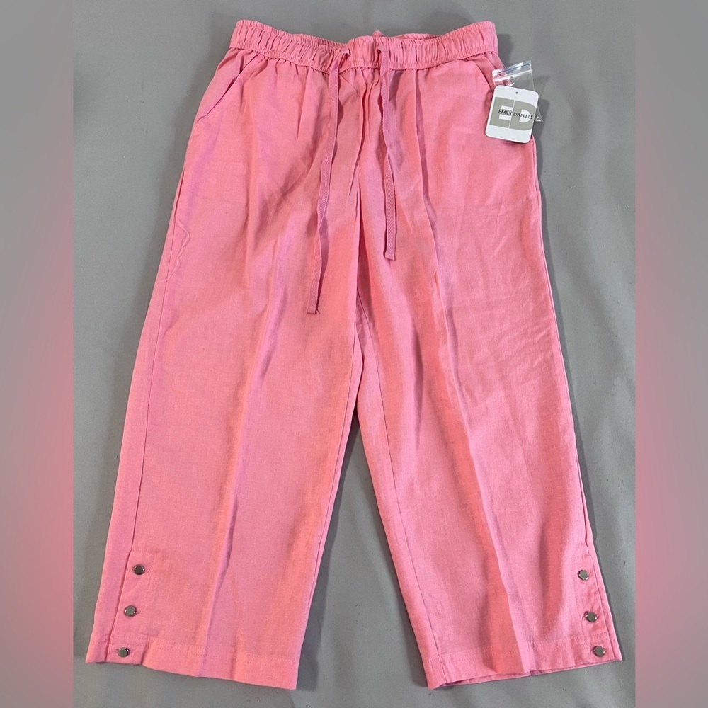 Emily Daniels Pull-on Elastic Waistband Capri Pants - Sz Small Pink NWT Linen